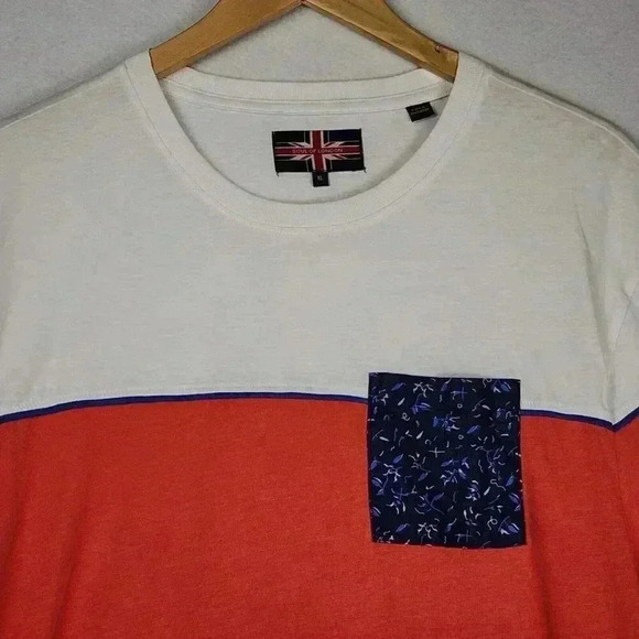 Soul of London Men's Tee Shirt XL Coral White With‎ Blue Pocket - Picture 2 of 16